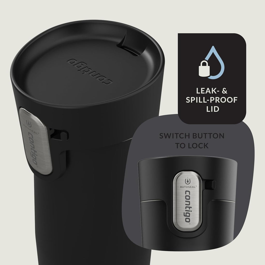 Contigo AUTOSEAL West Loop Vacuum-Insulated Stainless Steel Travel Mug with Easy-Clean Lid, 12oz, Matte Black
