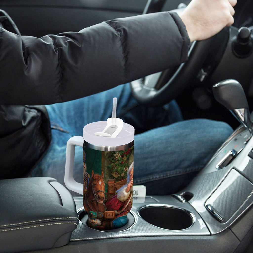 40 oz Insulated Stainless Steel Tumbler Double Wall Stainless Steel Tumbler with 2-Way Drinking Santa Eating Cookies