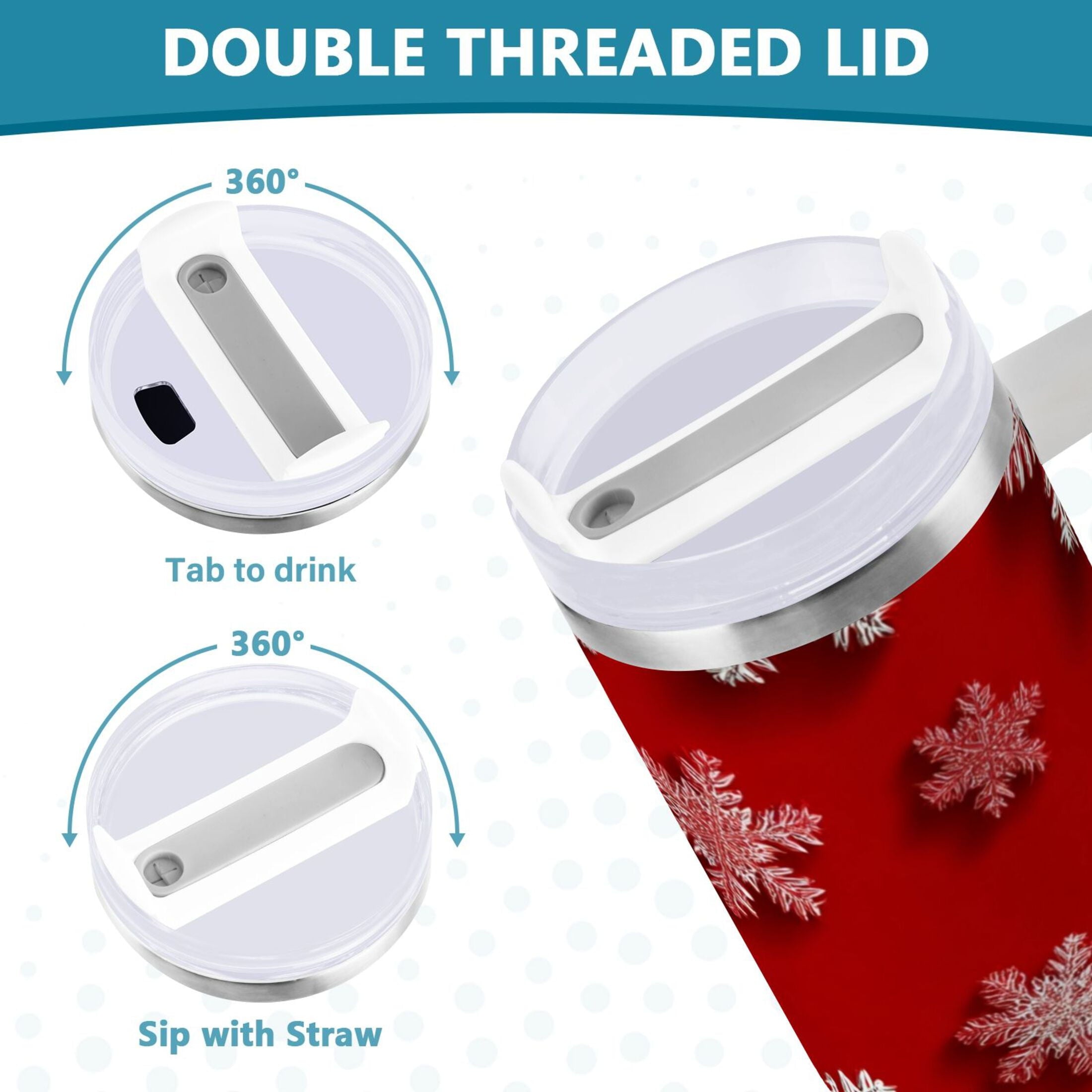 30 oz Insulated Stainless Steel Tumbler Double Wall Stainless Steel Tumbler with 2-Way Drinking Red and White Snowflakes
