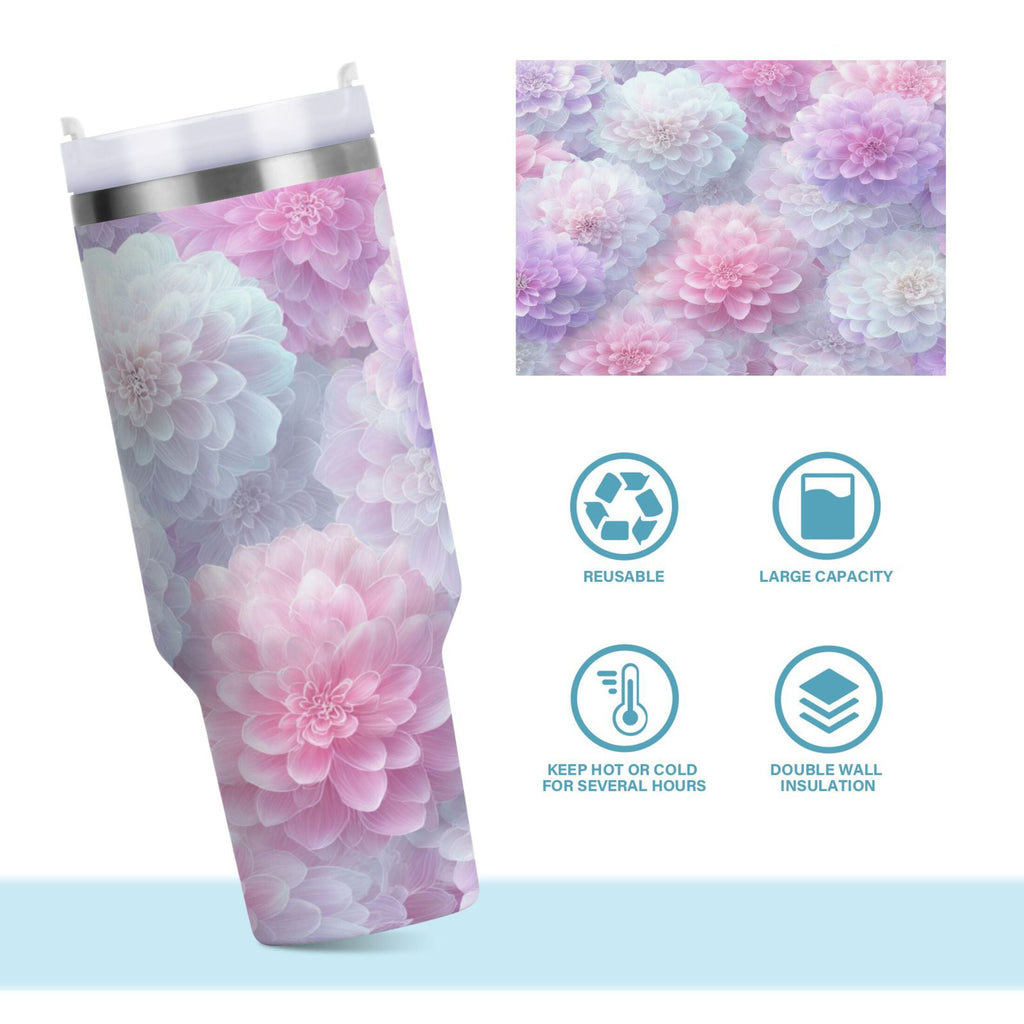 30 oz Insulated Stainless Steel Tumbler Double Wall Stainless Steel Tumbler with 2-Way Drinking Cute Pastel Watercolor Floral