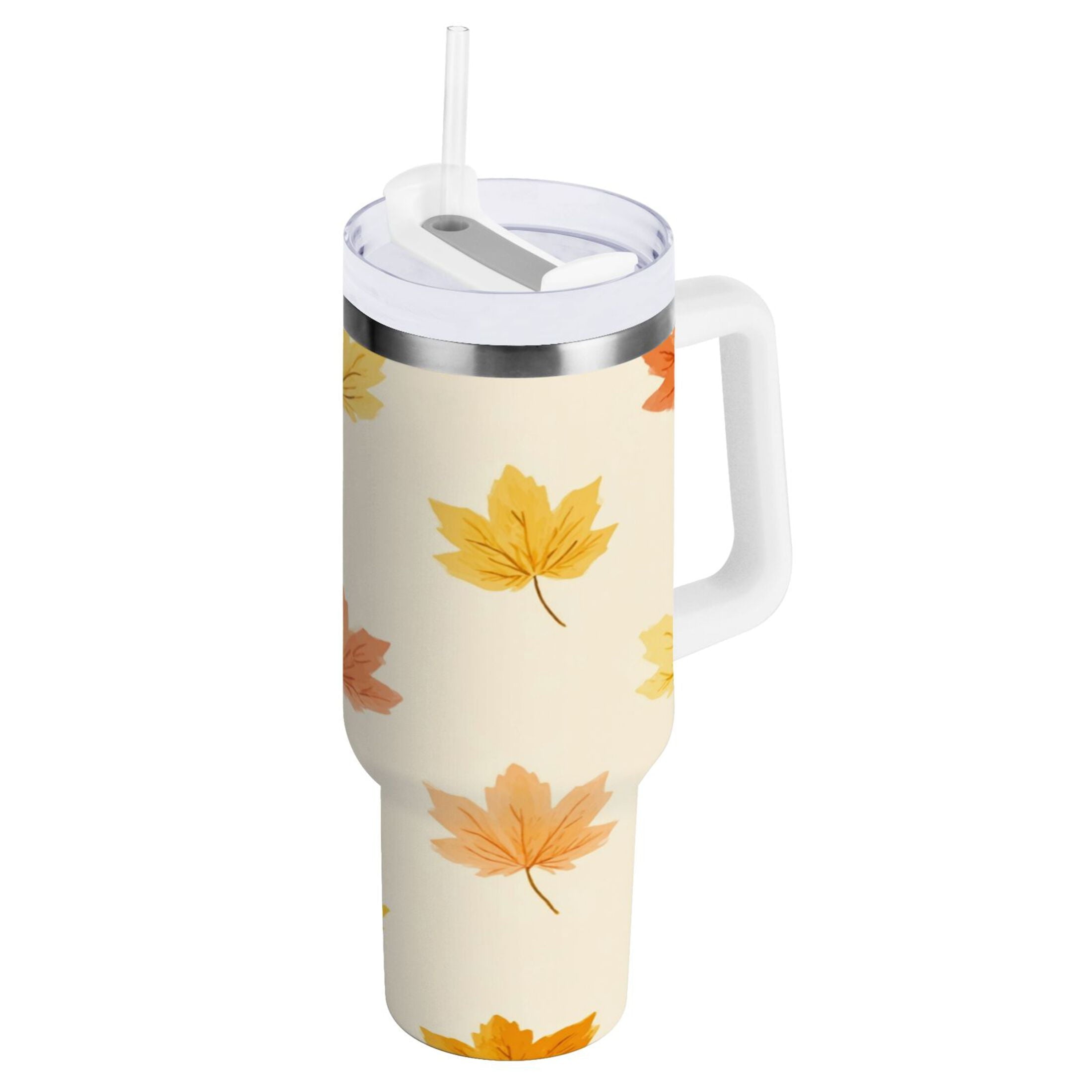 40 oz Insulated Stainless Steel Tumbler Double Wall Stainless Steel Tumbler with 2-Way Drinking Yellow Maple Leaves Pattern