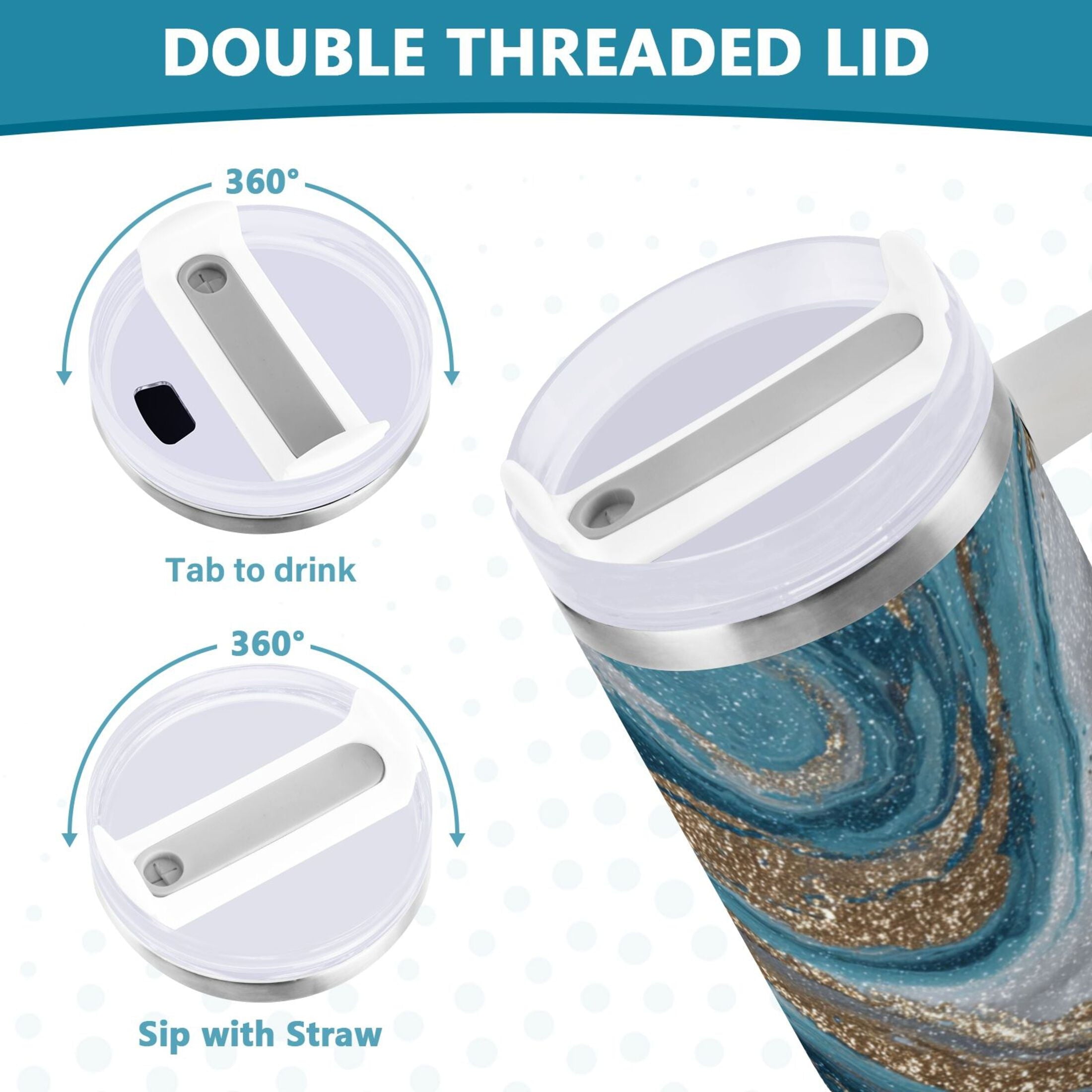 30 oz Insulated Stainless Steel Tumbler Double Wall Stainless Steel Tumbler with 2-Way Drinking Blue and Gold Swirling