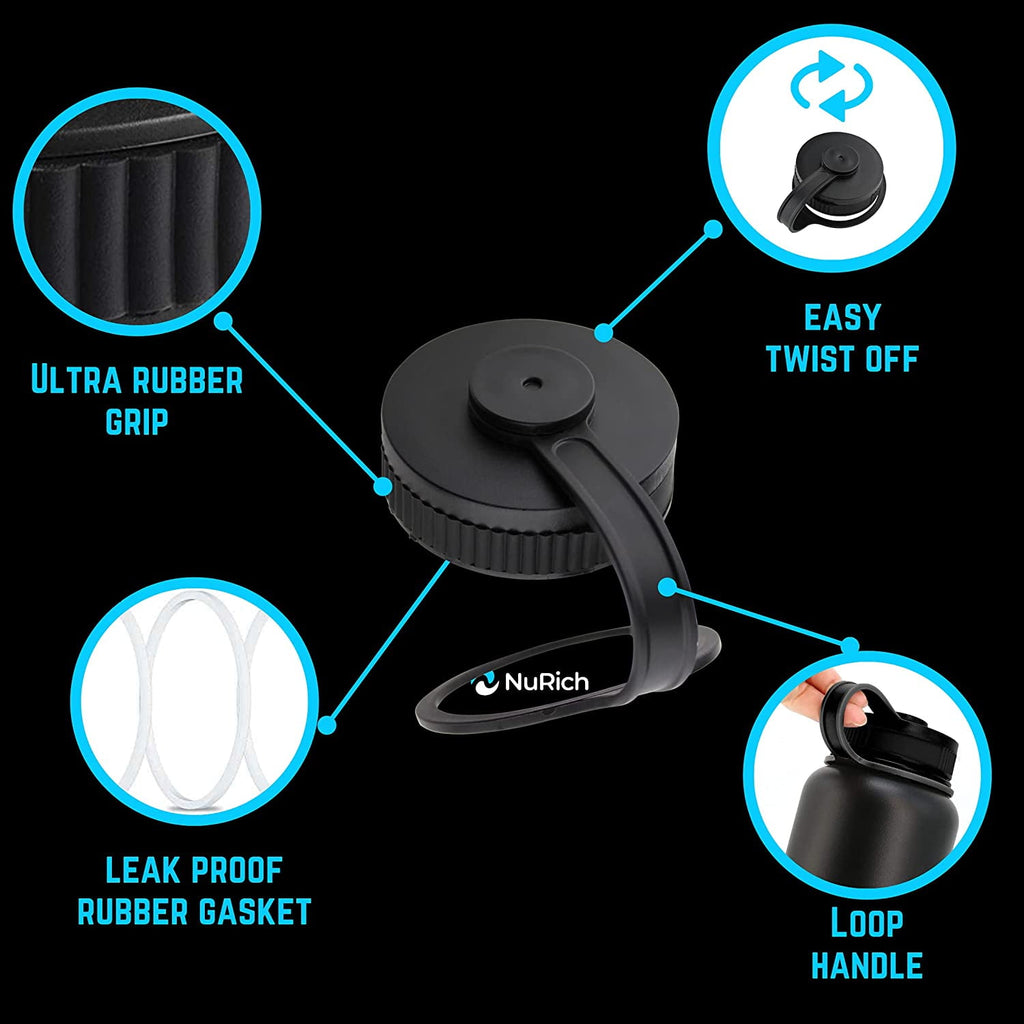 NuRich Loop Top Lid for Wide Mouth Hydro Flask, Nalgene &amp; Simple Water Bottles
