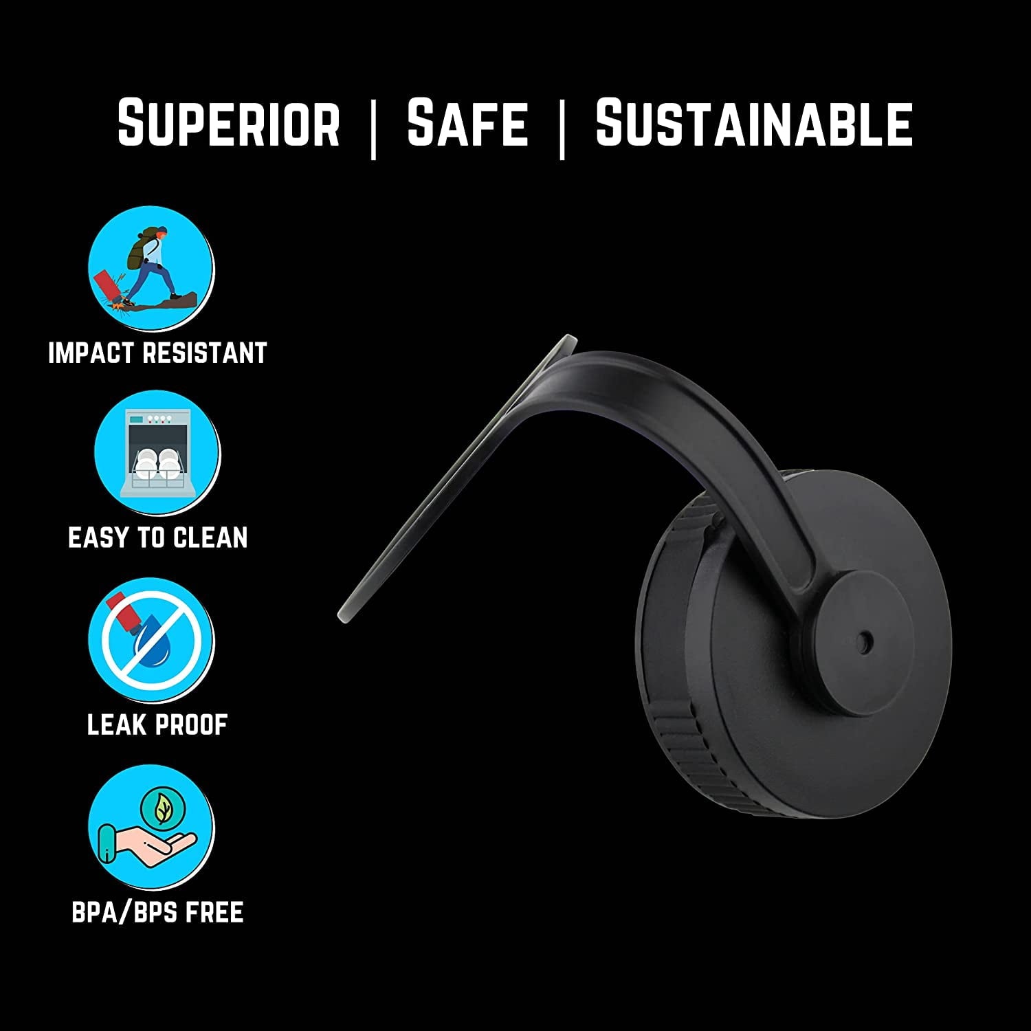 NuRich Loop Top Lid for Wide Mouth Hydro Flask, Nalgene &amp; Simple Water Bottles