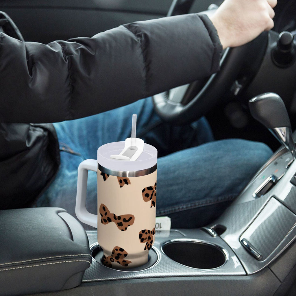 30 oz Insulated Stainless Steel Tumbler Double Wall Stainless Steel Tumbler with 2-Way Drinking Cute Brown Bow