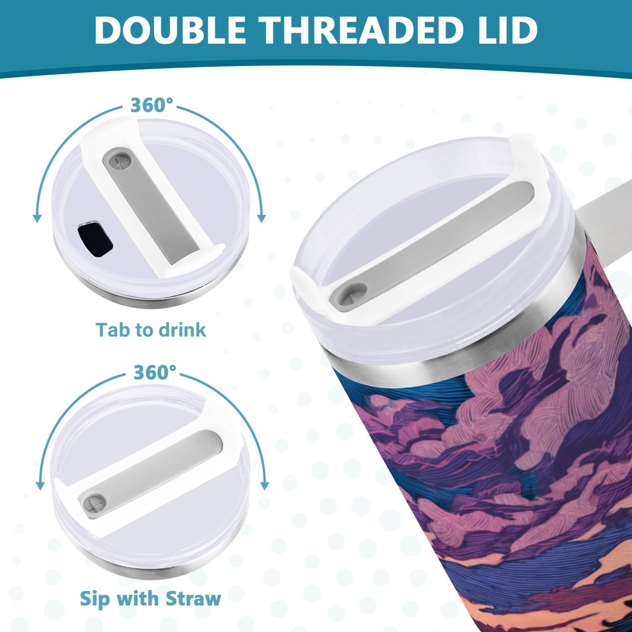 40 oz Insulated Stainless Steel Tumbler Double Wall Stainless Steel Tumbler with 2-Way Drinking Wild Horses Running