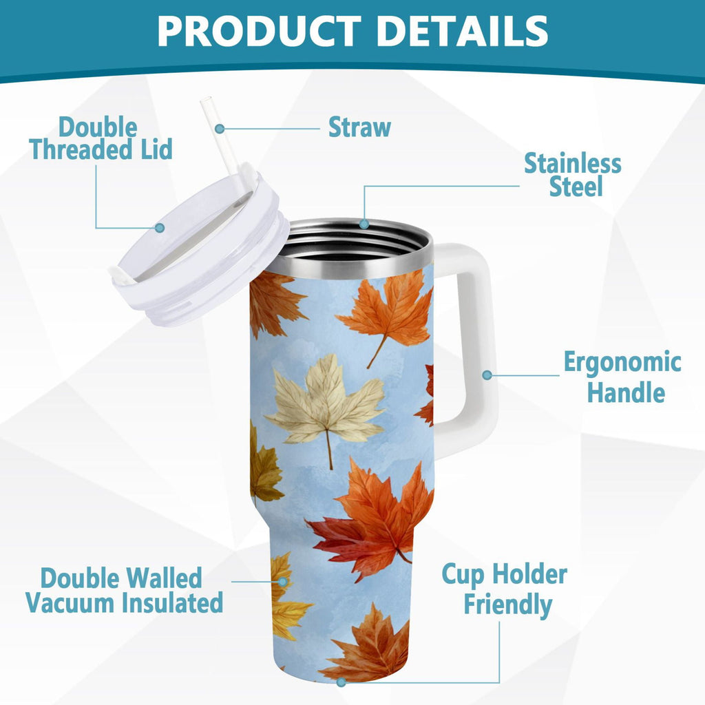 30 oz Insulated Stainless Steel Tumbler Double Wall Stainless Steel Tumbler with 2-Way Drinking Autumn Maple Leaves