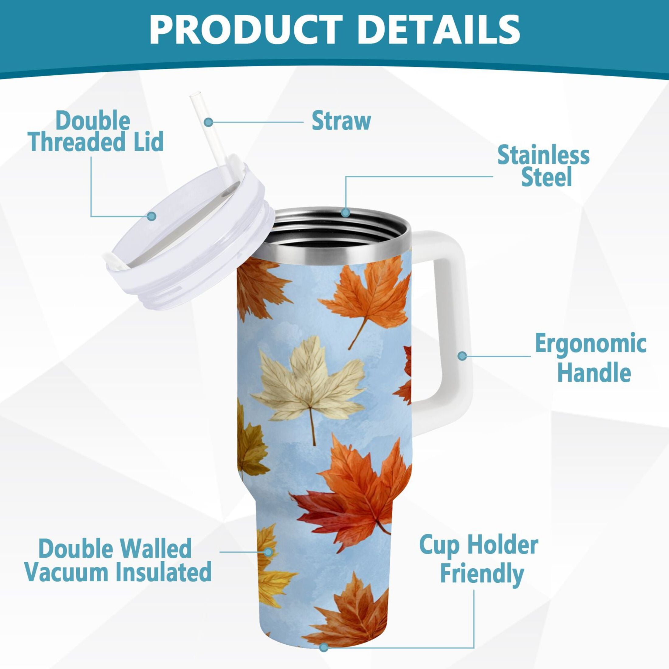 30 oz Insulated Stainless Steel Tumbler Double Wall Stainless Steel Tumbler with 2-Way Drinking Autumn Maple Leaves
