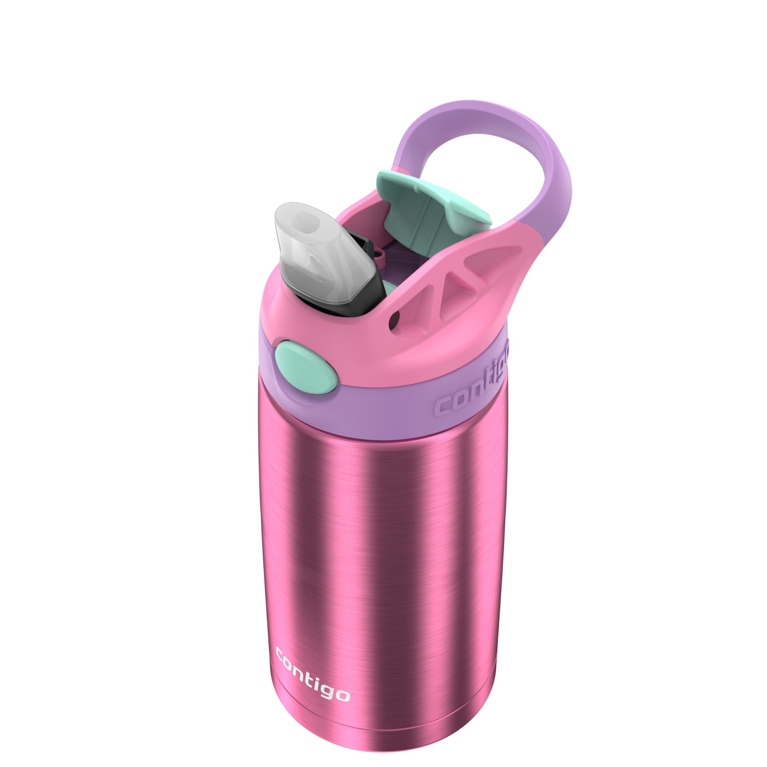 Contigo Kid's 13 oz. AutoSpout Straw Water Bottle - Stainless Steel/Azalea/Pansy