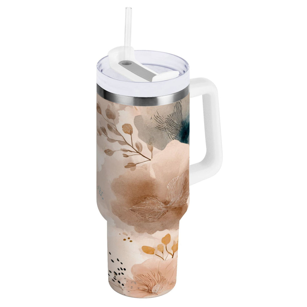 30 oz Insulated Stainless Steel Tumbler Double Wall Stainless Steel Tumbler with 2-Way Drinking Hazy Ethereal Flowers