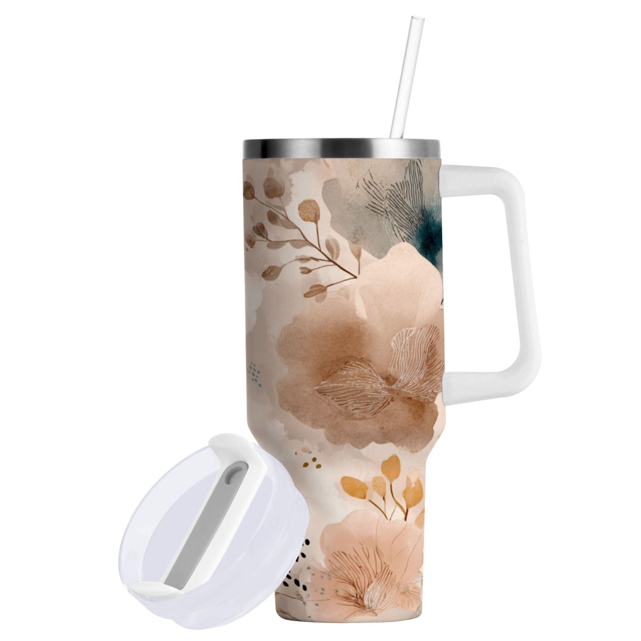 30 oz Insulated Stainless Steel Tumbler Double Wall Stainless Steel Tumbler with 2-Way Drinking Hazy Ethereal Flowers