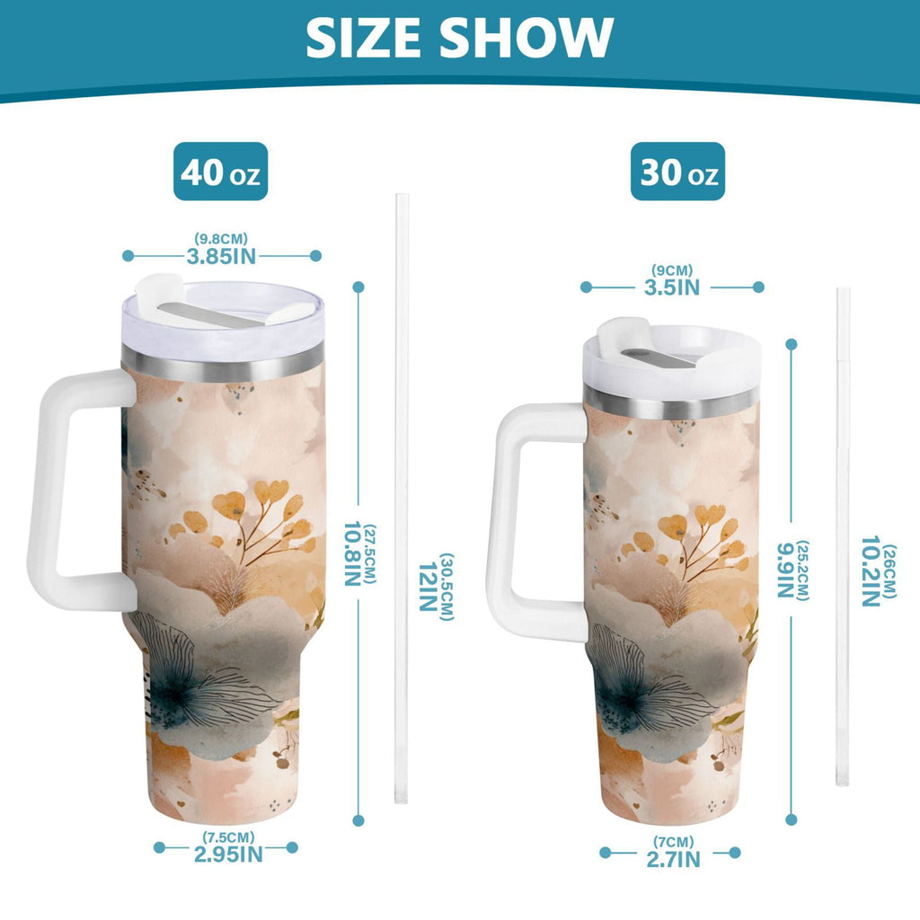 30 oz Insulated Stainless Steel Tumbler Double Wall Stainless Steel Tumbler with 2-Way Drinking Hazy Ethereal Flowers