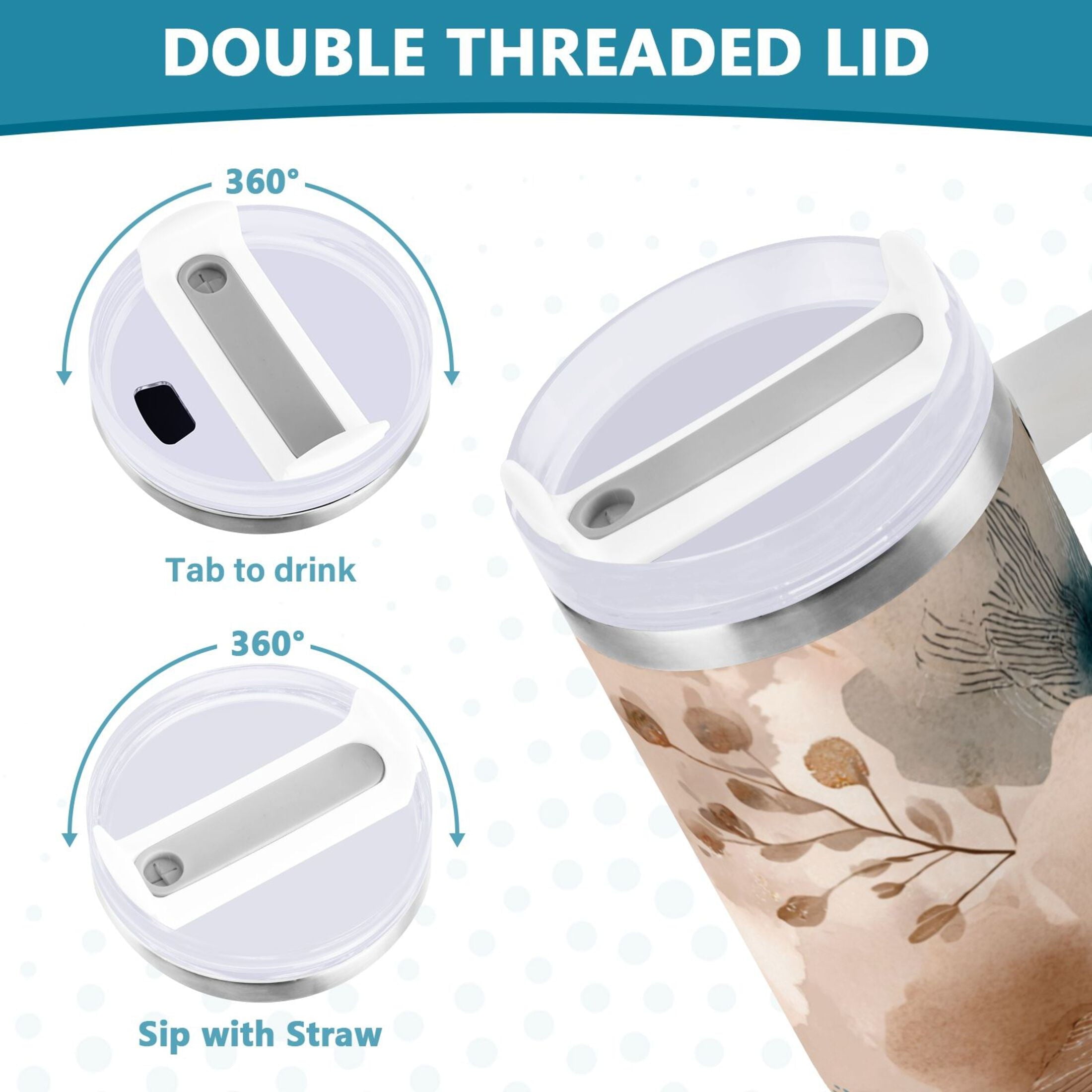 30 oz Insulated Stainless Steel Tumbler Double Wall Stainless Steel Tumbler with 2-Way Drinking Hazy Ethereal Flowers