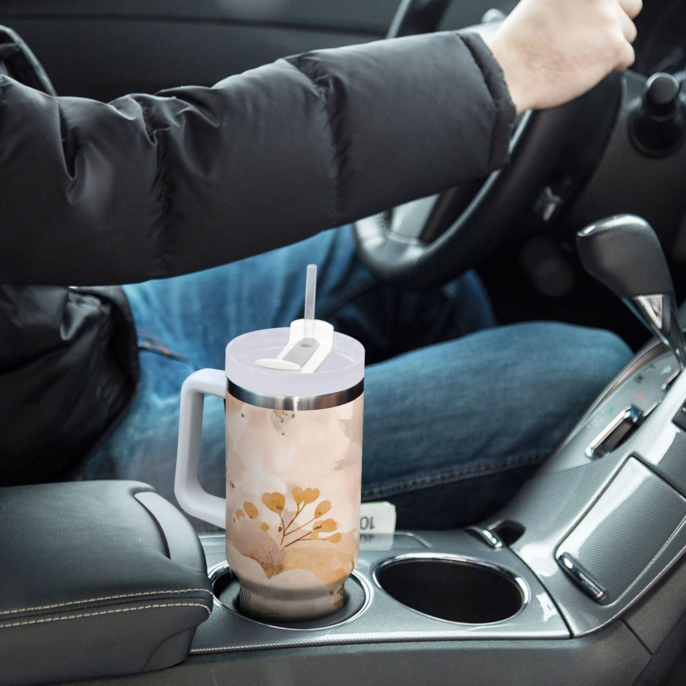 30 oz Insulated Stainless Steel Tumbler Double Wall Stainless Steel Tumbler with 2-Way Drinking Hazy Ethereal Flowers