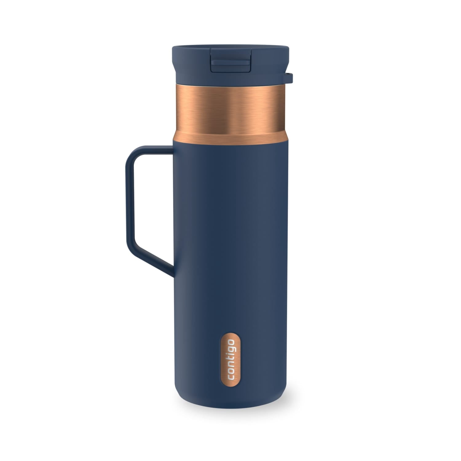 Contigo SnapSeal Leakproof Stainless Steel Reusable Water Bottle Tumbler with Side Handle, Dark Blue/Bronze, 20 oz