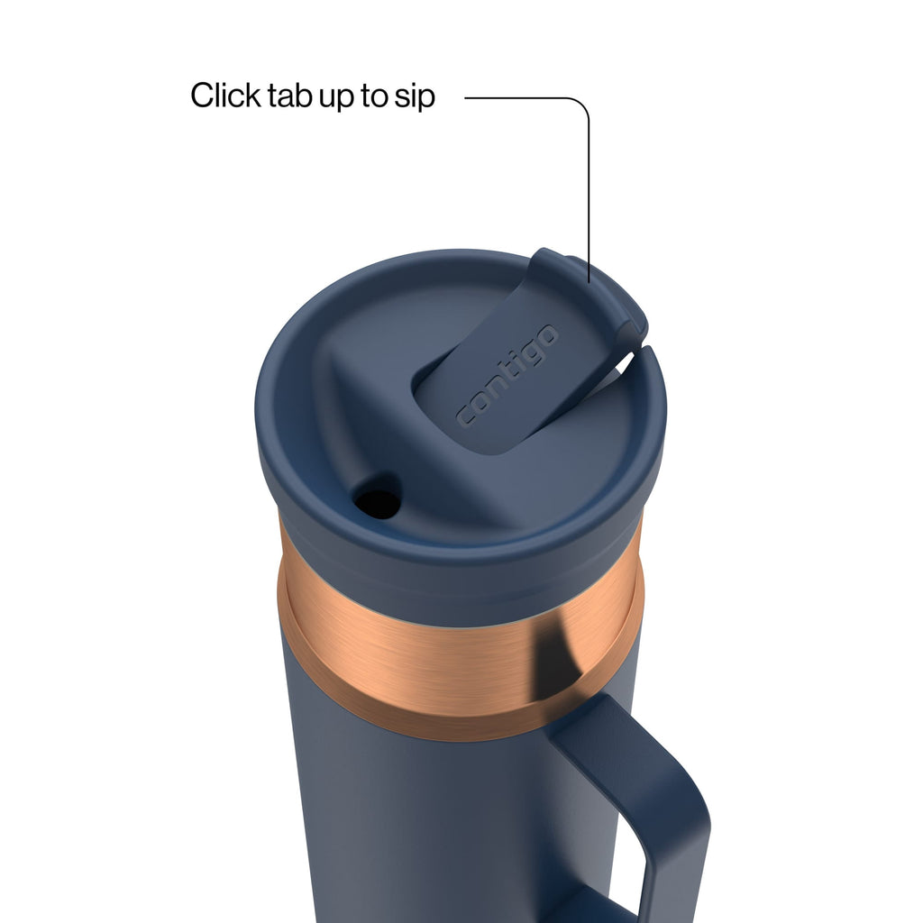 Contigo SnapSeal Leakproof Stainless Steel Reusable Water Bottle Tumbler with Side Handle, Dark Blue/Bronze, 20 oz