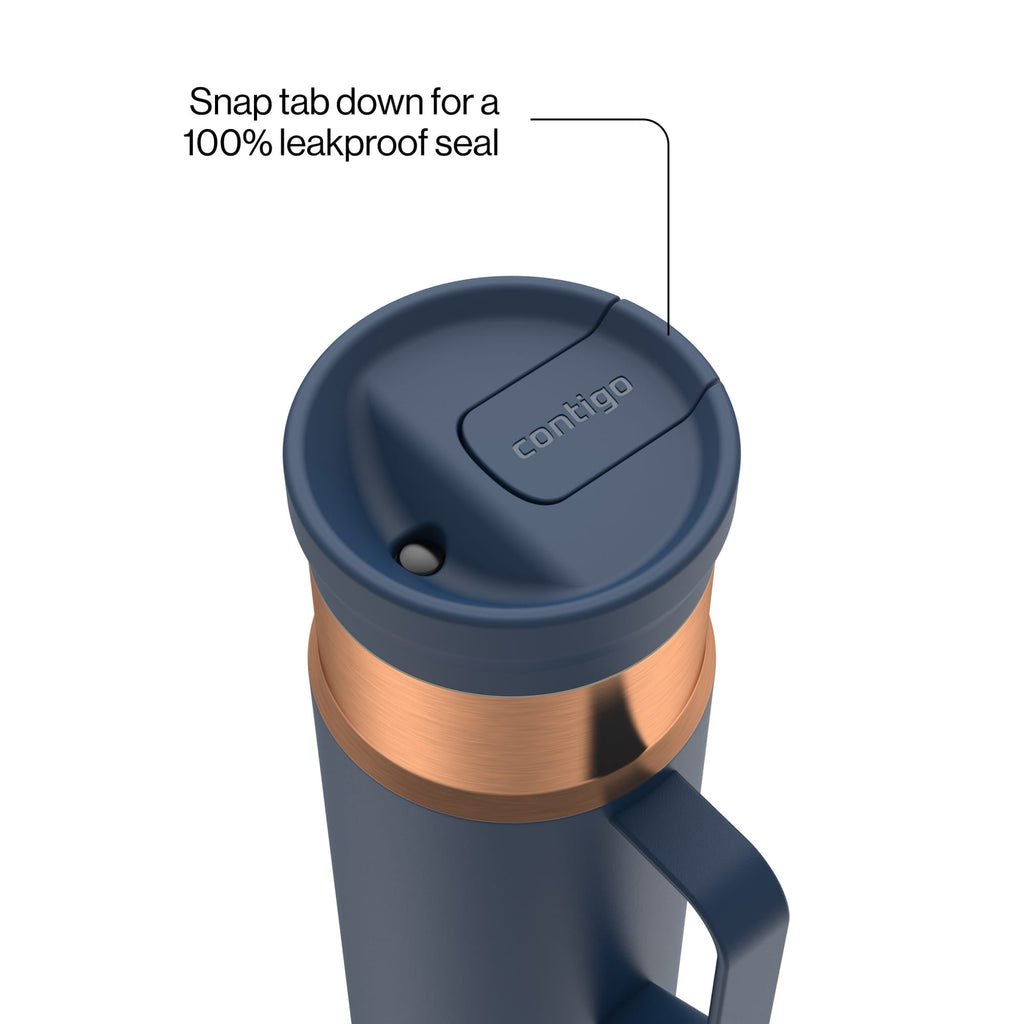 Contigo SnapSeal Leakproof Stainless Steel Reusable Water Bottle Tumbler with Side Handle, Dark Blue/Bronze, 20 oz
