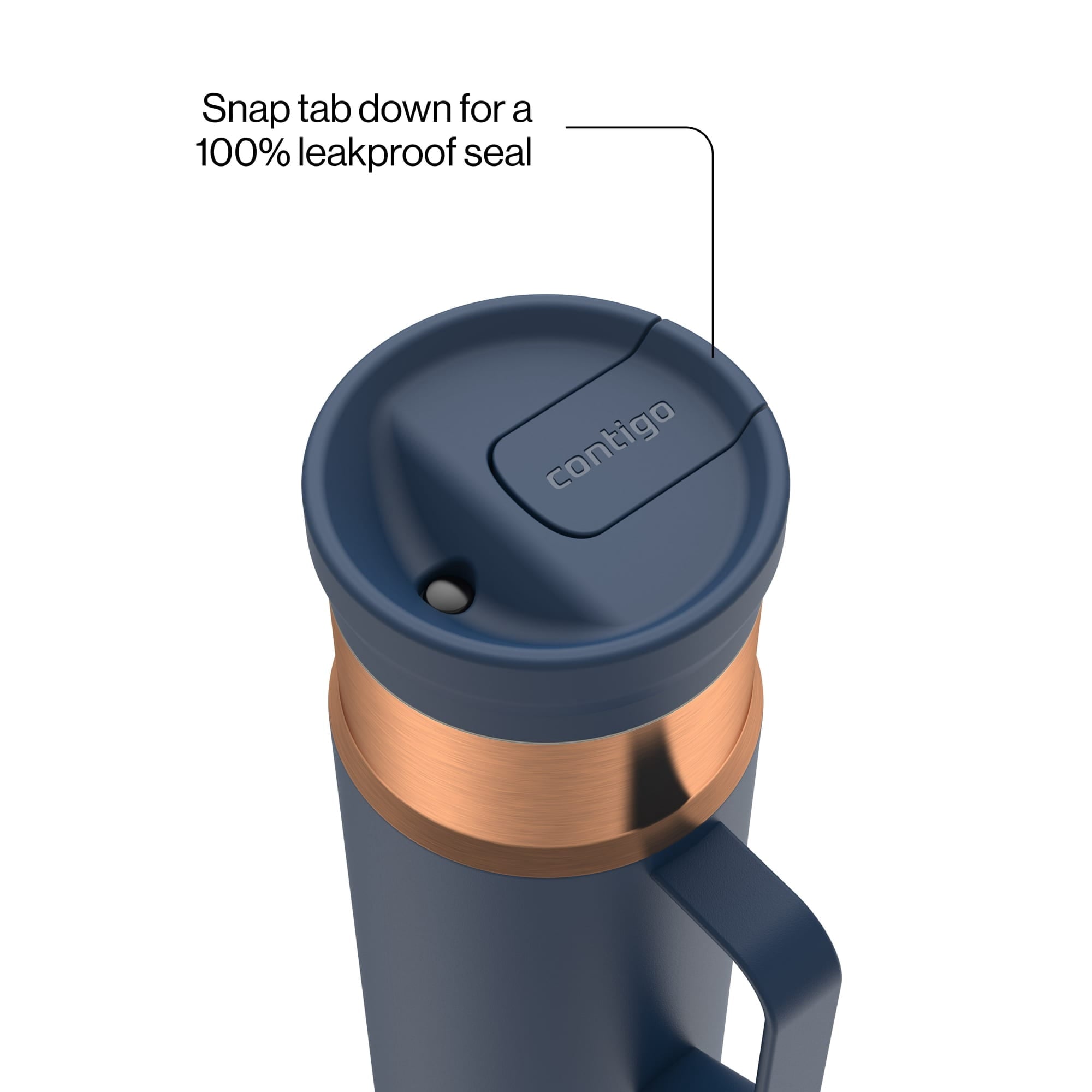 Contigo SnapSeal Leakproof Stainless Steel Reusable Water Bottle Tumbler with Side Handle, Dark Blue/Bronze, 20 oz