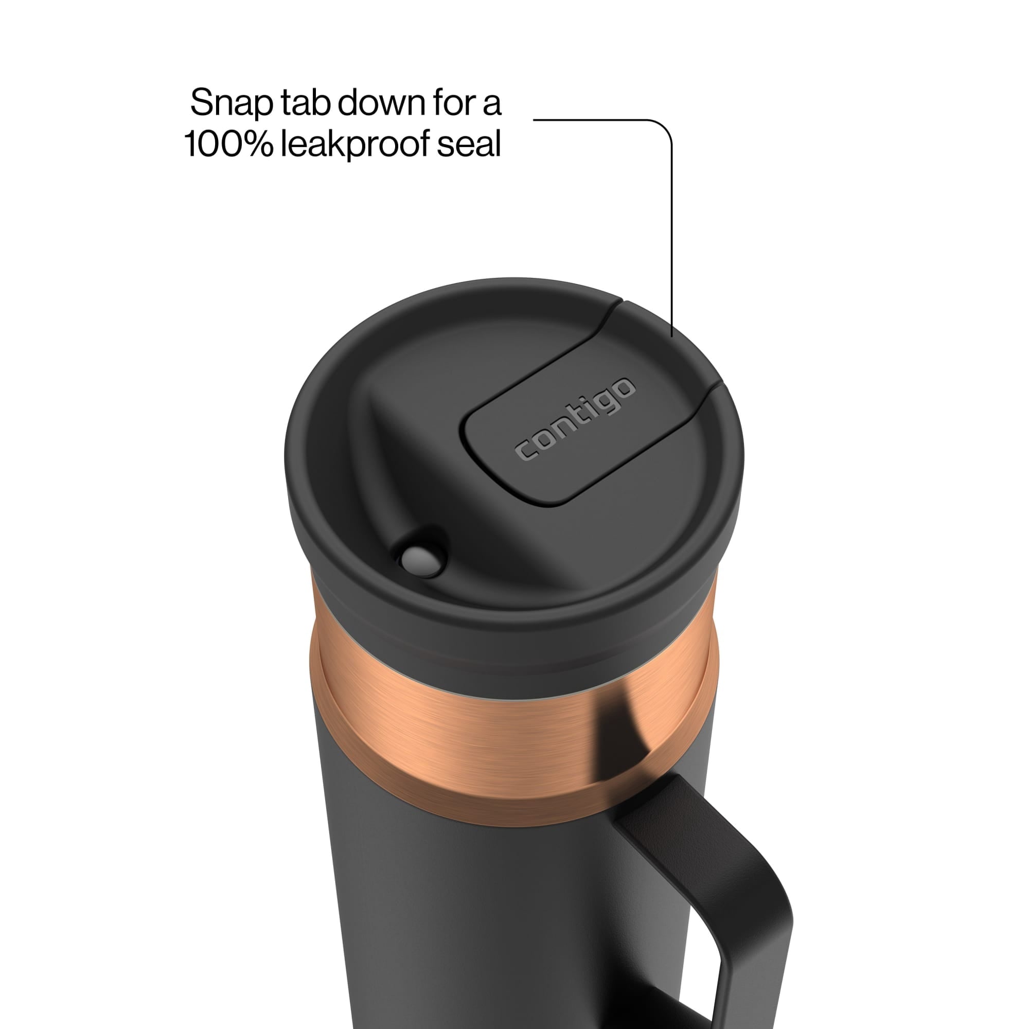 Contigo SnapSeal Leakproof Stainless Steel Reusable Water Bottle Tumbler with Side Handle, Dark Blue/Bronze, 20 oz