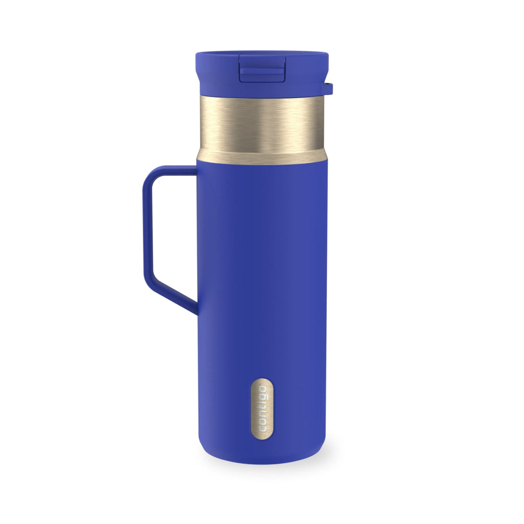 Contigo SnapSeal Leakproof Stainless Steel Reusable Water Bottle Tumbler with Side Handle, Dark Blue/Bronze, 20 oz