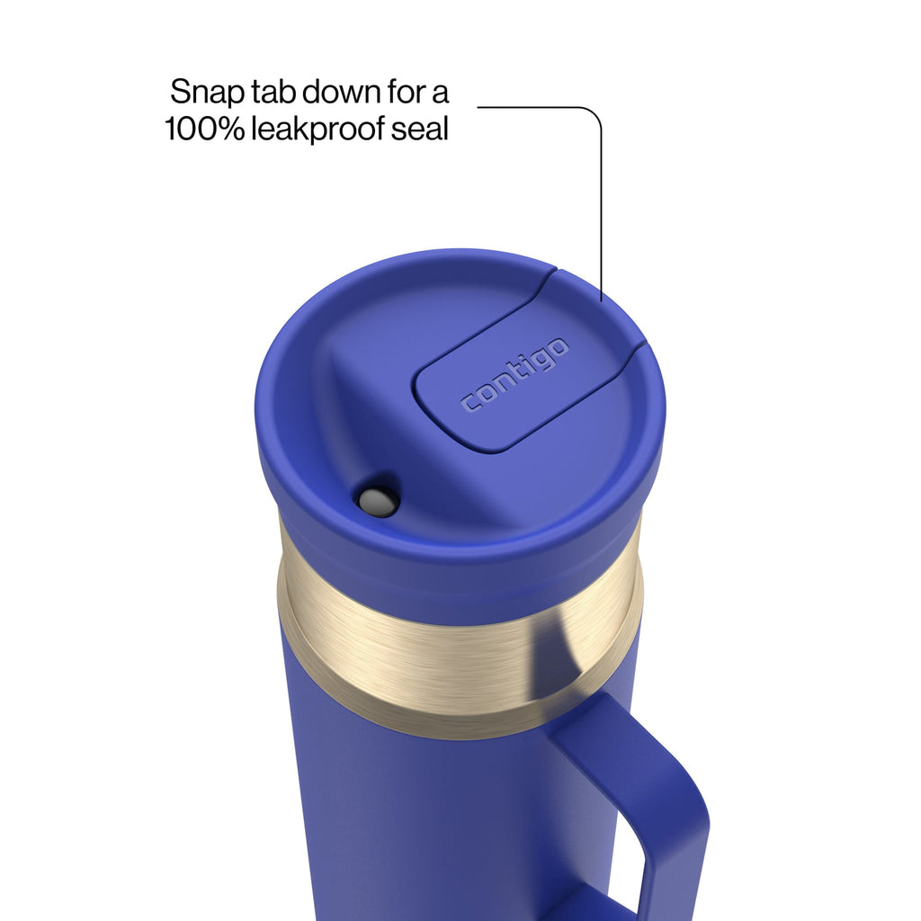 Contigo SnapSeal Leakproof Stainless Steel Reusable Water Bottle Tumbler with Side Handle, Dark Blue/Bronze, 20 oz