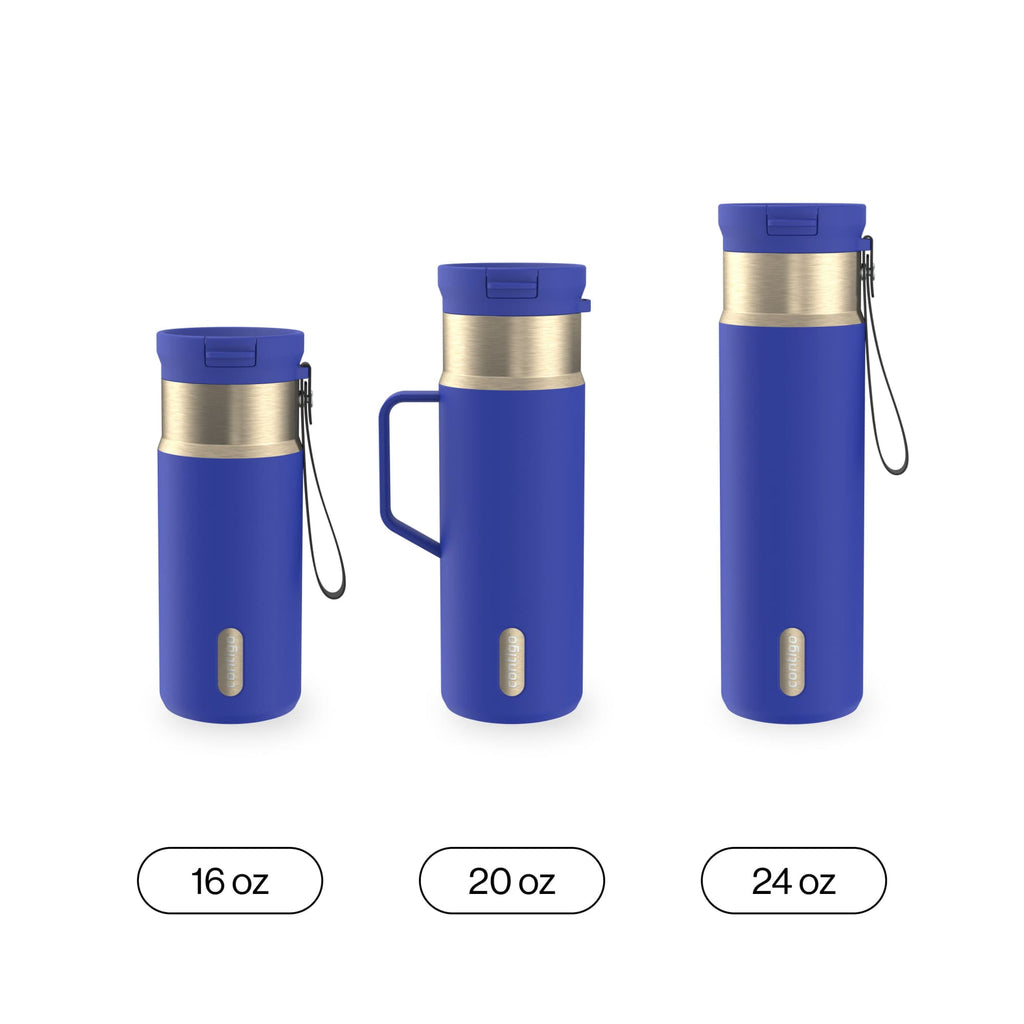 Contigo SnapSeal Leakproof Stainless Steel Reusable Water Bottle Tumbler with Side Handle, Dark Blue/Bronze, 20 oz