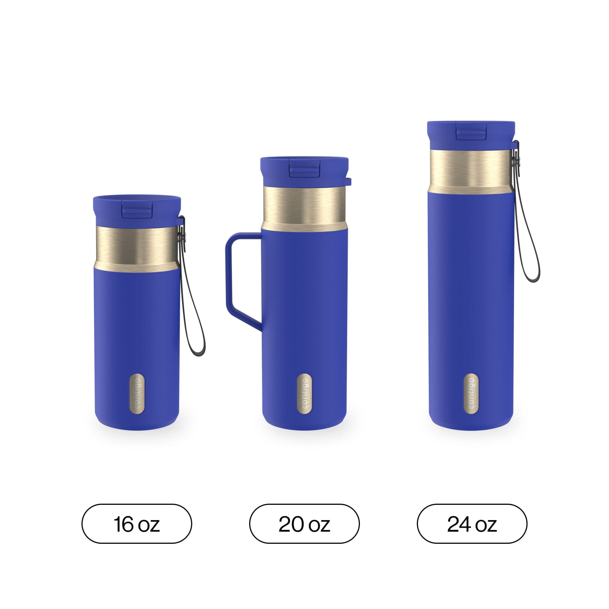 Contigo SnapSeal Leakproof Stainless Steel Reusable Water Bottle Tumbler with Side Handle, Dark Blue/Bronze, 20 oz