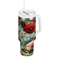 40 oz Insulated Stainless Steel Tumbler Double Wall Stainless Steel Tumbler with 2-Way Drinking Floral Pattern with Roses
