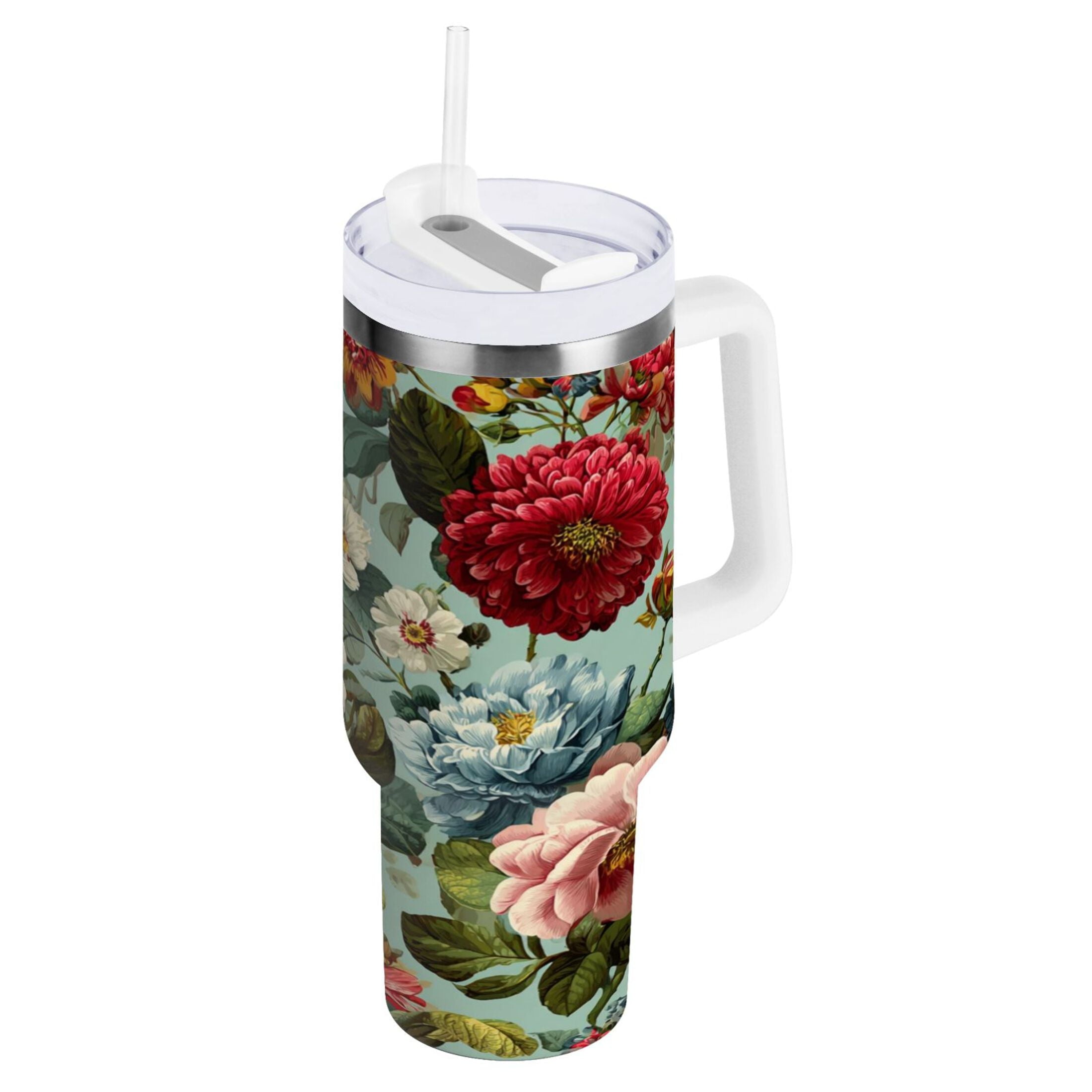 40 oz Insulated Stainless Steel Tumbler Double Wall Stainless Steel Tumbler with 2-Way Drinking Floral Pattern with Roses