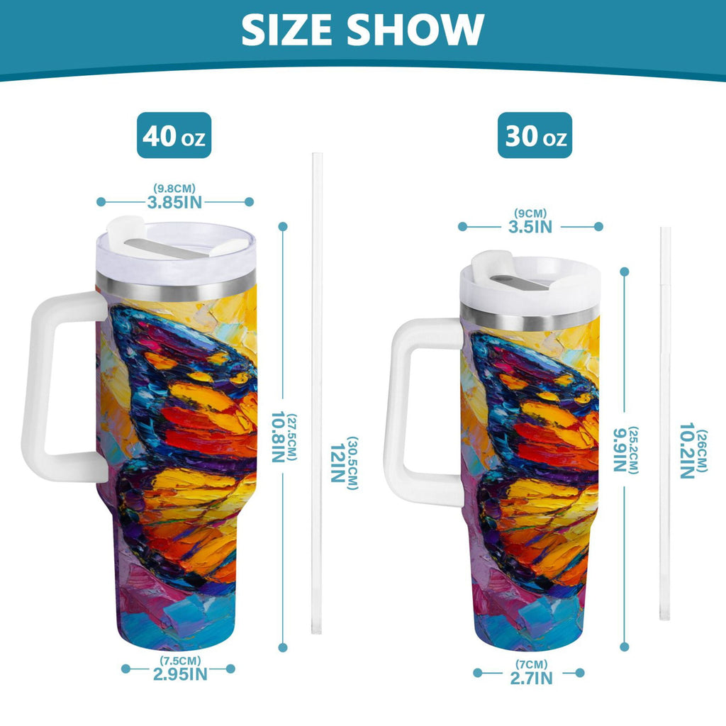 30 oz Insulated Stainless Steel Tumbler Double Wall Stainless Steel Tumbler with 2-Way Drinking Colorful Butterfly Flying