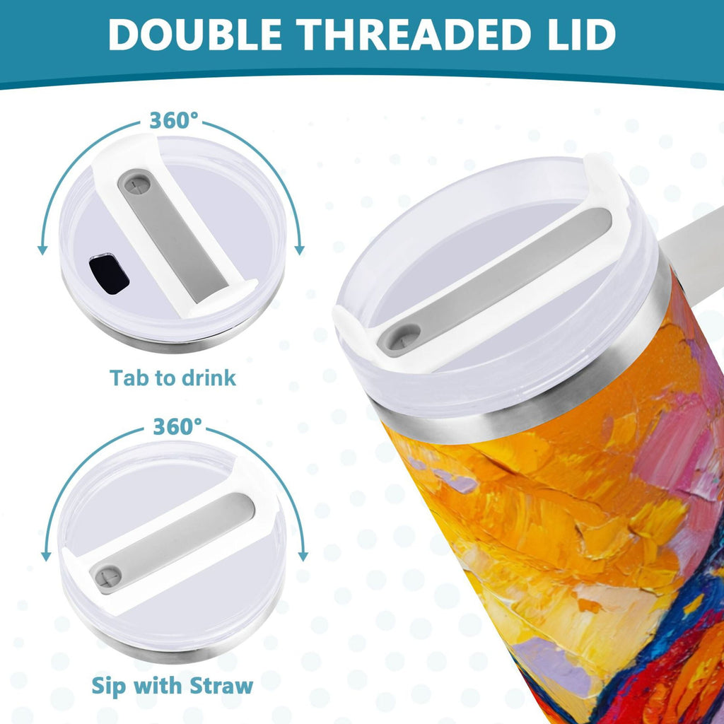 30 oz Insulated Stainless Steel Tumbler Double Wall Stainless Steel Tumbler with 2-Way Drinking Colorful Butterfly Flying
