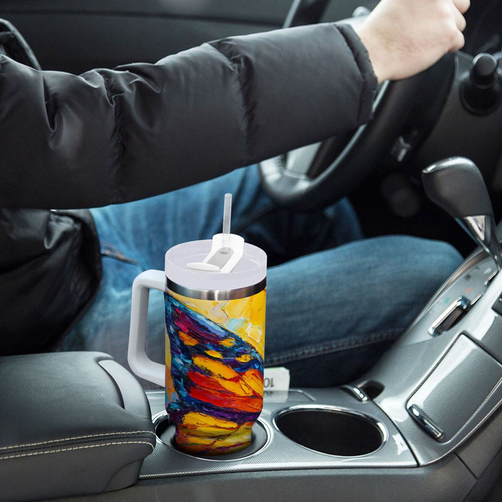 30 oz Insulated Stainless Steel Tumbler Double Wall Stainless Steel Tumbler with 2-Way Drinking Colorful Butterfly Flying