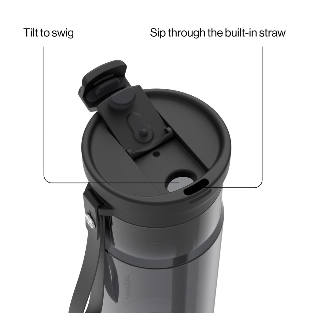 Contigo DualSip Leakproof Plastic Reusable Water Bottle with Carrying Strap, Black/Clear, 24 oz