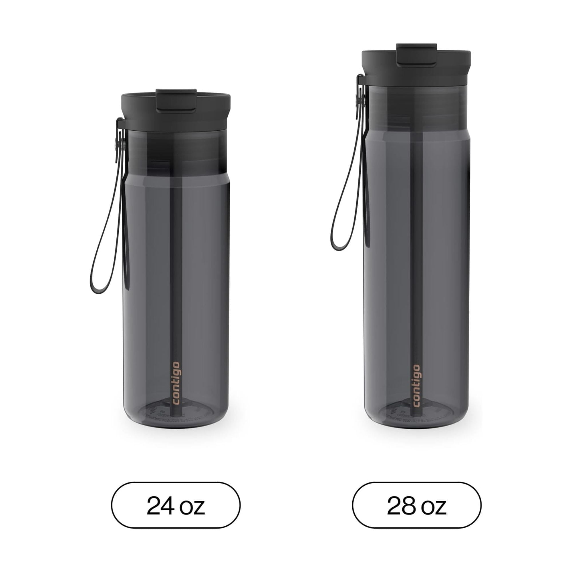 Contigo DualSip Leakproof Plastic Reusable Water Bottle with Carrying Strap, Black/Clear, 24 oz