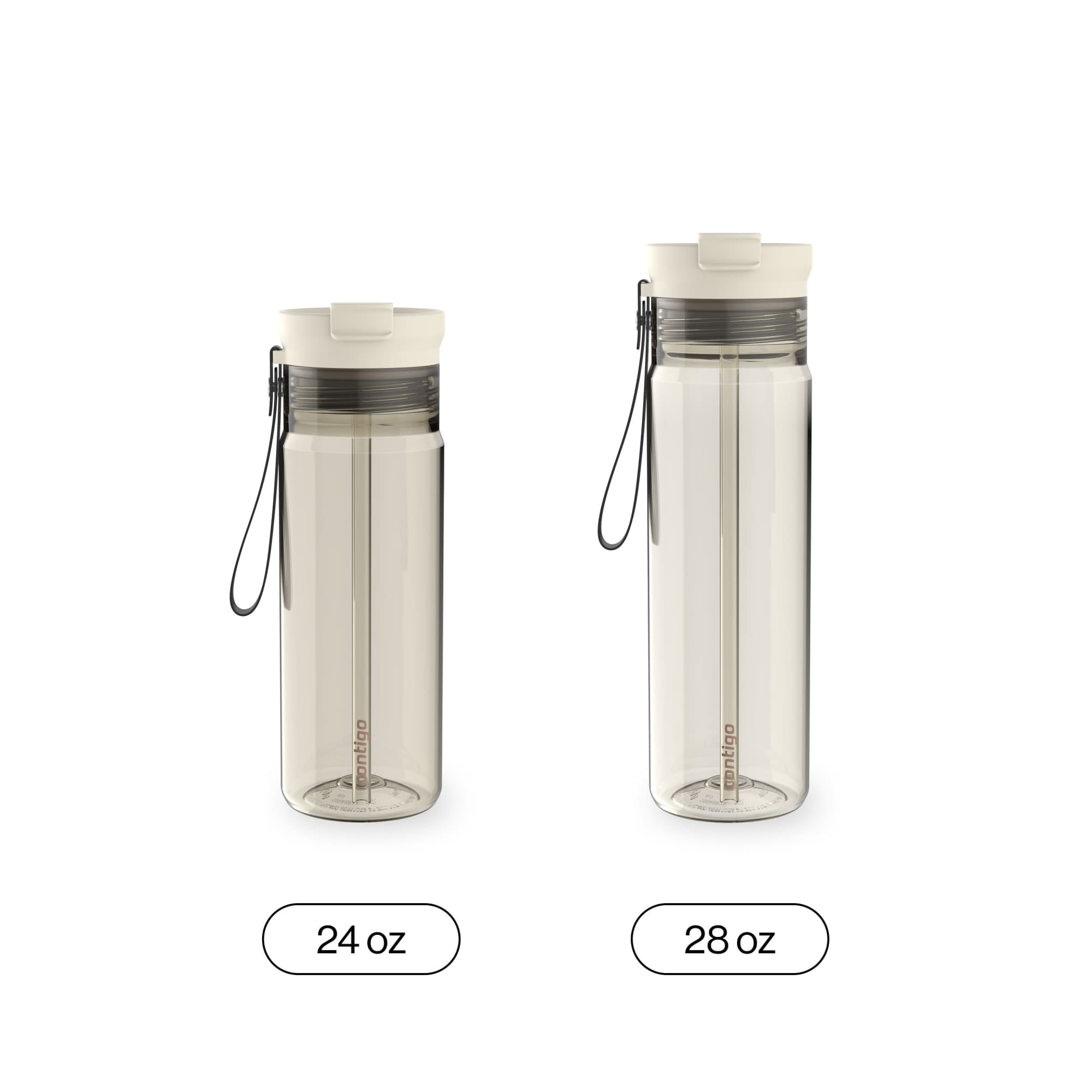 Contigo DualSip Leakproof Plastic Reusable Water Bottle with Carrying Strap, Black/Clear, 24 oz