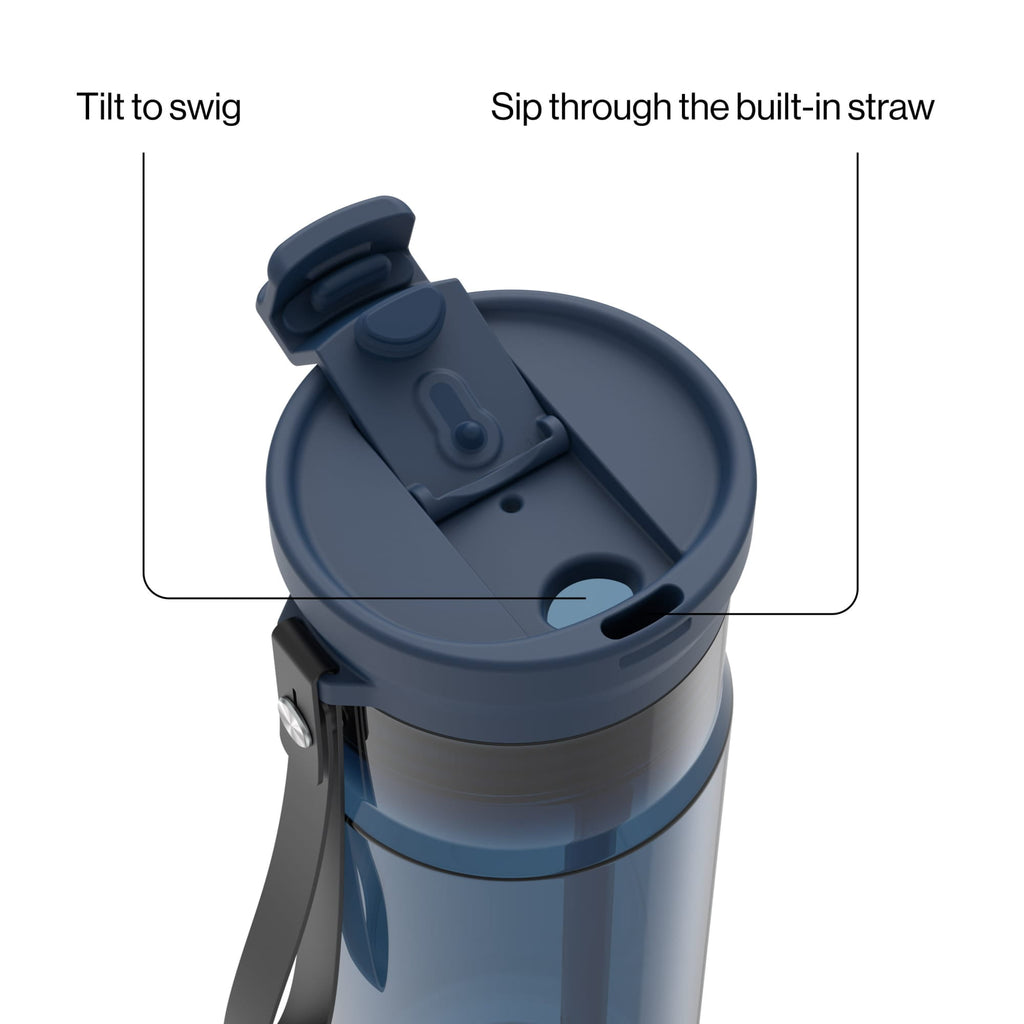 Contigo DualSip Leakproof Plastic Reusable Water Bottle with Carrying Strap, Black/Clear, 24 oz