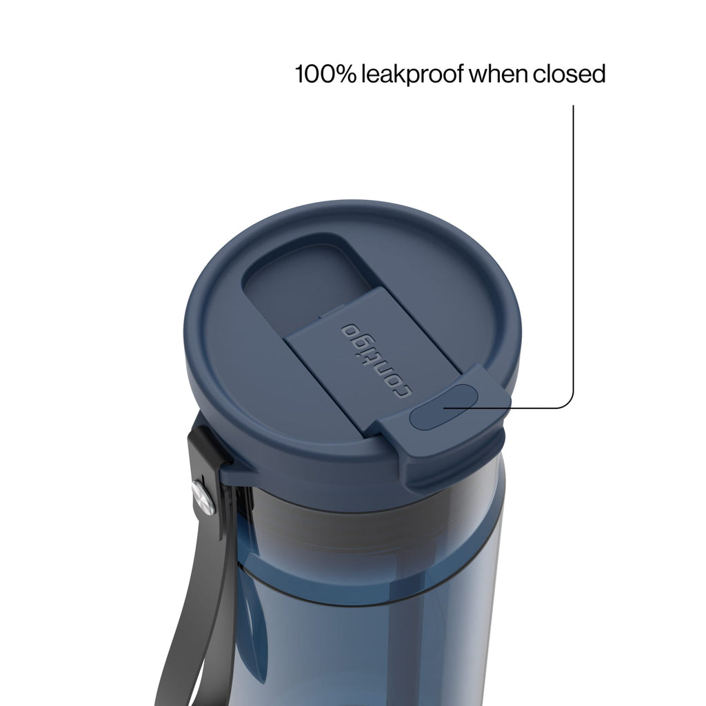 Contigo DualSip Leakproof Plastic Reusable Water Bottle with Carrying Strap, Black/Clear, 24 oz
