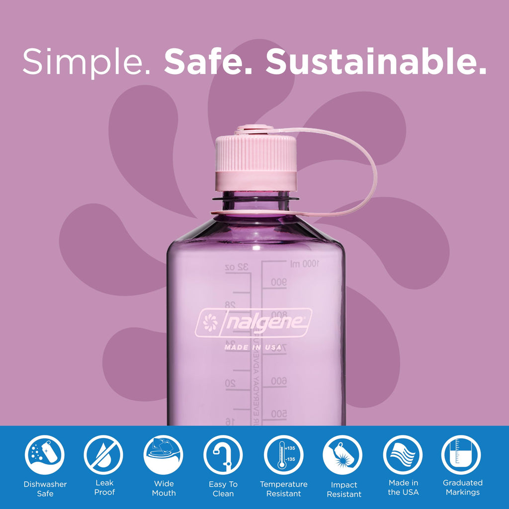 Nalgene Sustain Tritan BPA-Free Water Bottle Made with Material Derived from 50% Plastic Waste (using ISCC certified mass balance), 32 OZ, Narrow Mouth, Cherry Blossom