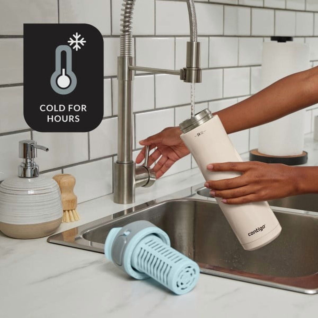 Contigo Clybourn Chill Stainless Steel FreeFlow Filter Water Bottle with AUTOSEAL, 24oz Salt