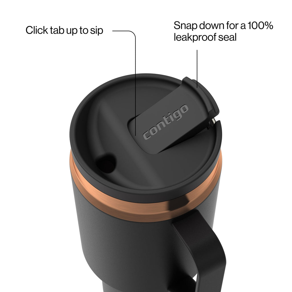 Contigo SnapSeal Leakproof Stainless Steel Reusable Water Bottle Tumbler with Side Handle, Black/Bronze, 30 oz