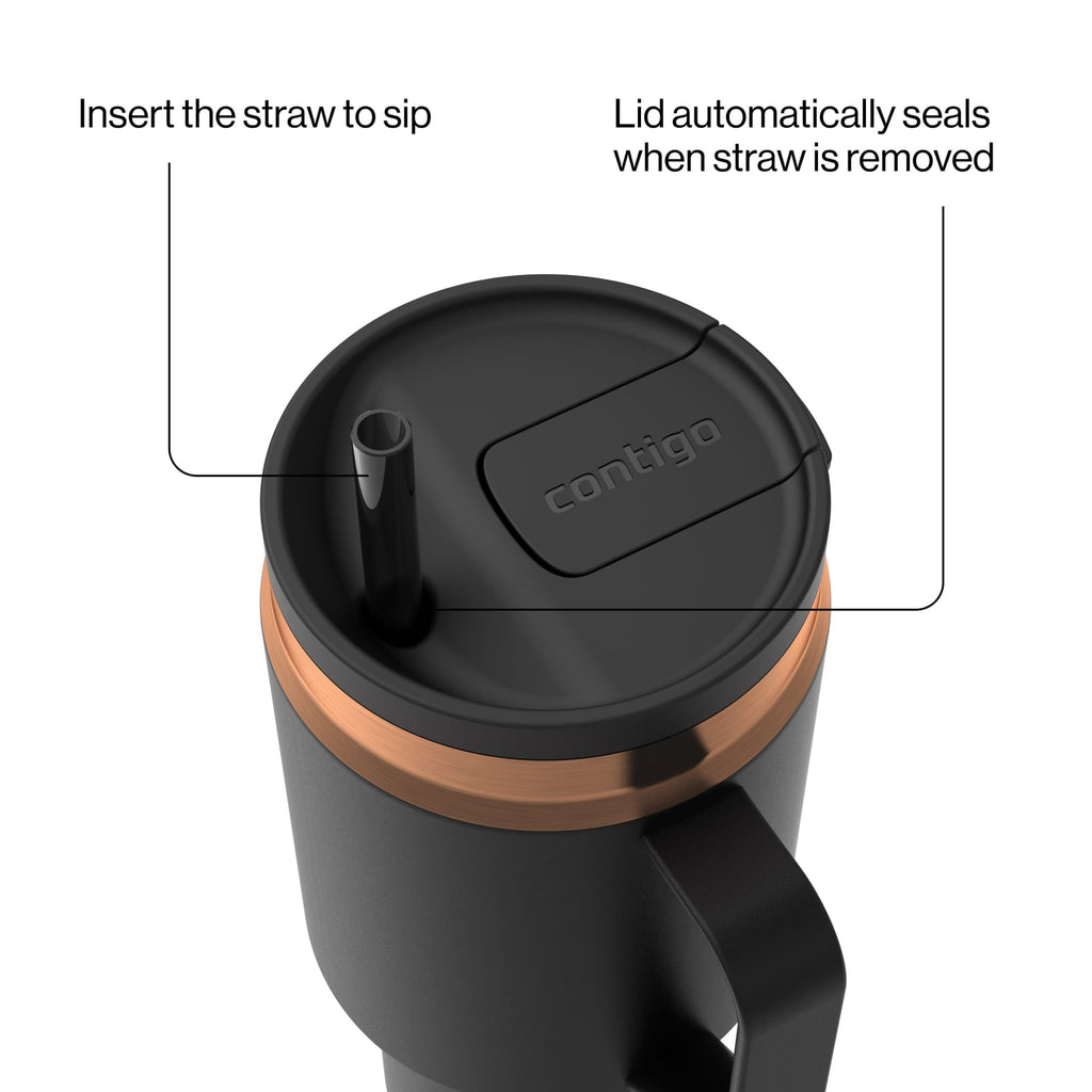 Contigo SnapSeal Leakproof Stainless Steel Reusable Water Bottle Tumbler with Side Handle, Black/Bronze, 30 oz