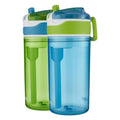Contigo Kids 2-in-1 Snack Hero Tumbler Featuring 4oz Snack Holder Stacked on Top of 13oz Water Bottle - BPA Free, Durable Tritan w/Flexible Carry Handle &amp; Spill-Proof Valve, Green &amp; Blue – 2 Pack