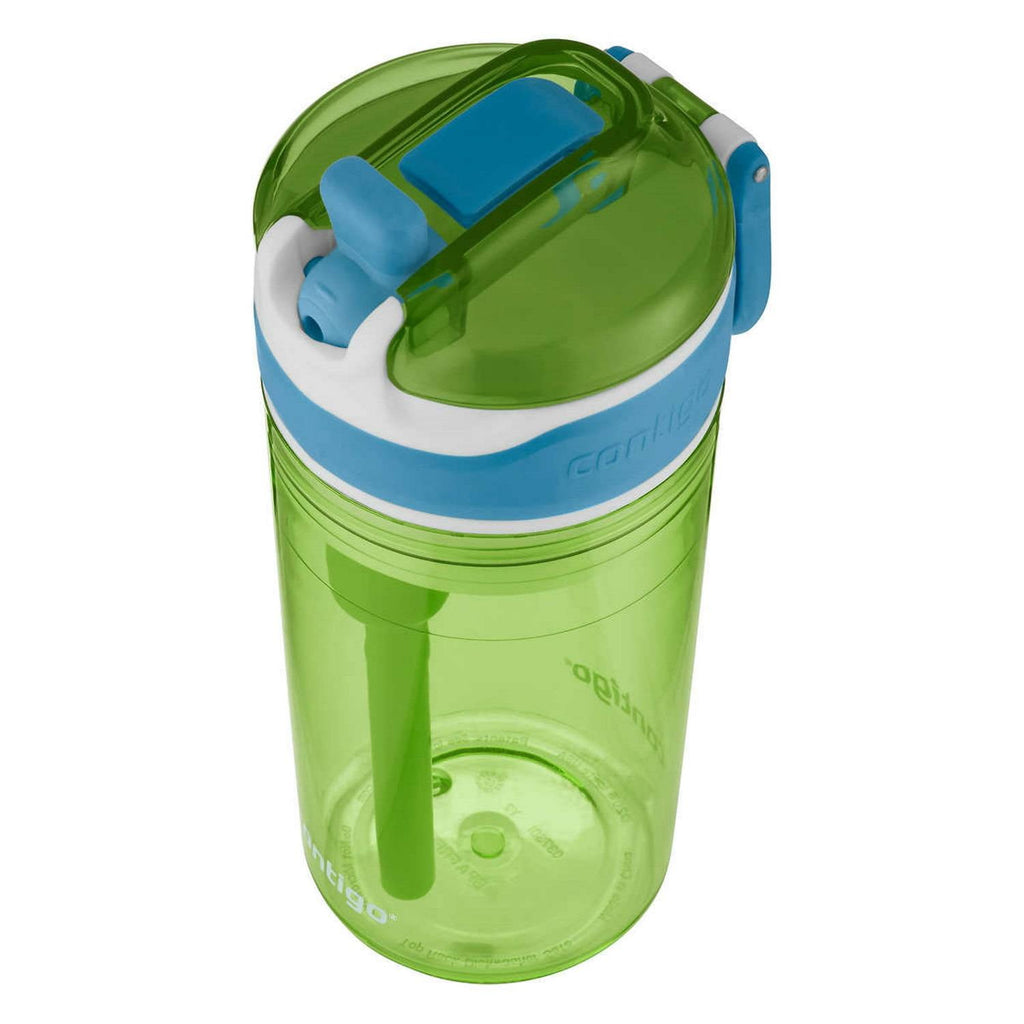 Contigo Kids 2-in-1 Snack Hero Tumbler Featuring 4oz Snack Holder Stacked on Top of 13oz Water Bottle - BPA Free, Durable Tritan w/Flexible Carry Handle &amp; Spill-Proof Valve, Green &amp; Blue – 2 Pack
