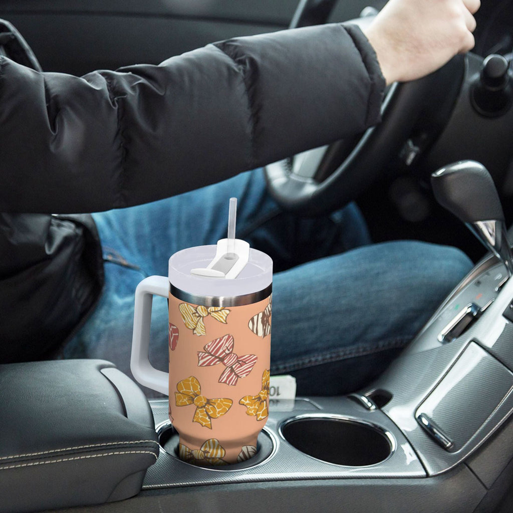 40 oz Insulated Stainless Steel Tumbler Double Wall Stainless Steel Tumbler with 2-Way Drinking Cute Animal Print Bows