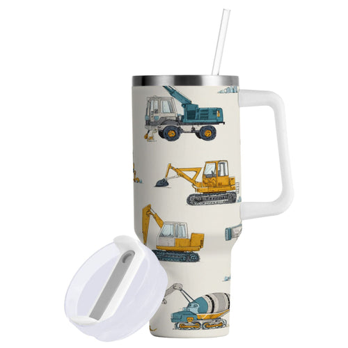 30 oz Insulated Stainless Steel Tumbler Double Wall Stainless Steel Tumbler with 2-Way Drinking Engineering Vehicle Pattern