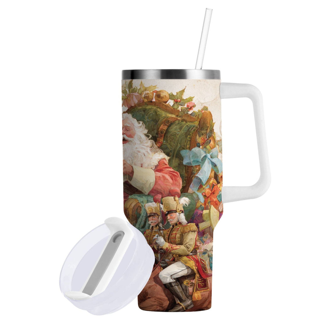 30 oz Insulated Stainless Steel Tumbler Double Wall Stainless Steel Tumbler with 2-Way Drinking Santa Claus Sitting in Chair