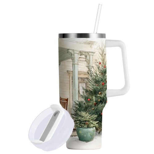 30 oz Insulated Stainless Steel Tumbler Double Wall Stainless Steel Tumbler with 2-Way Drinking Charming Christmas Doorway