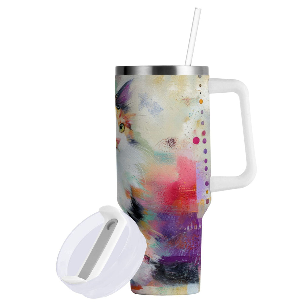 30 oz Insulated Stainless Steel Tumbler Double Wall Stainless Steel Tumbler with 2-Way Drinking Charming Hairy Cat