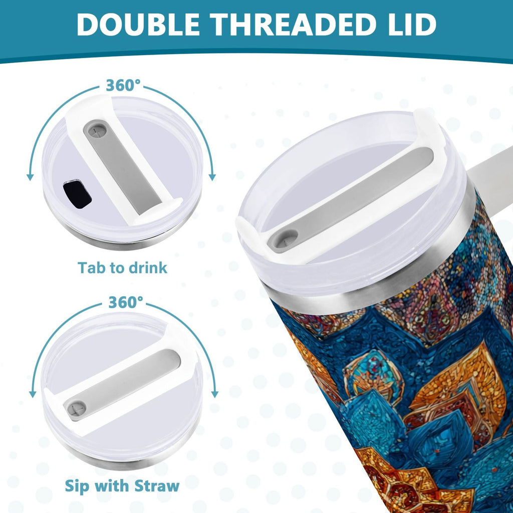 40 oz Insulated Stainless Steel Tumbler Double Wall Stainless Steel Tumbler with 2-Way Drinking Intricate Geometric Shapes
