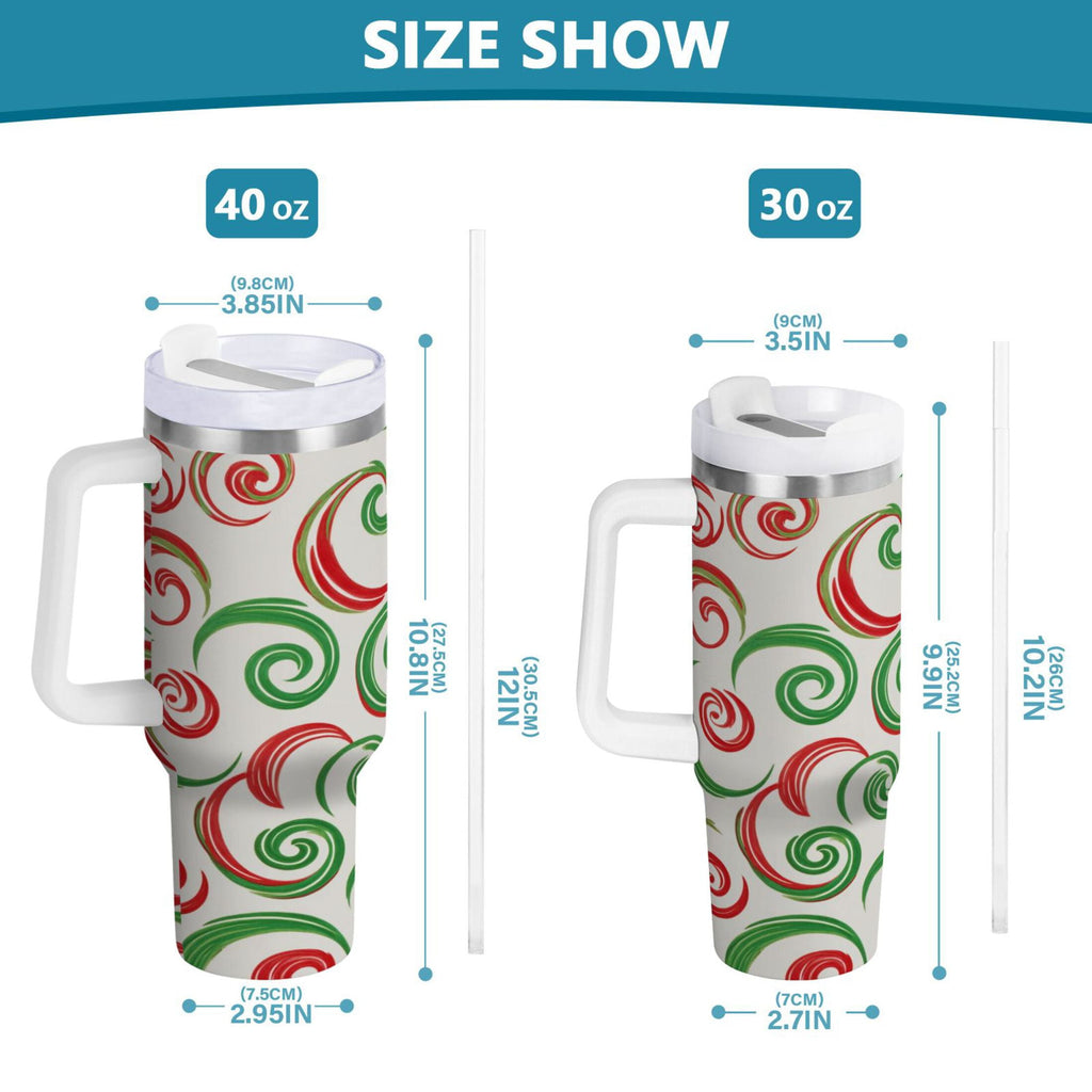 40 oz Insulated Stainless Steel Tumbler Double Wall Stainless Steel Tumbler with 2-Way Drinking Red and Green Swirls